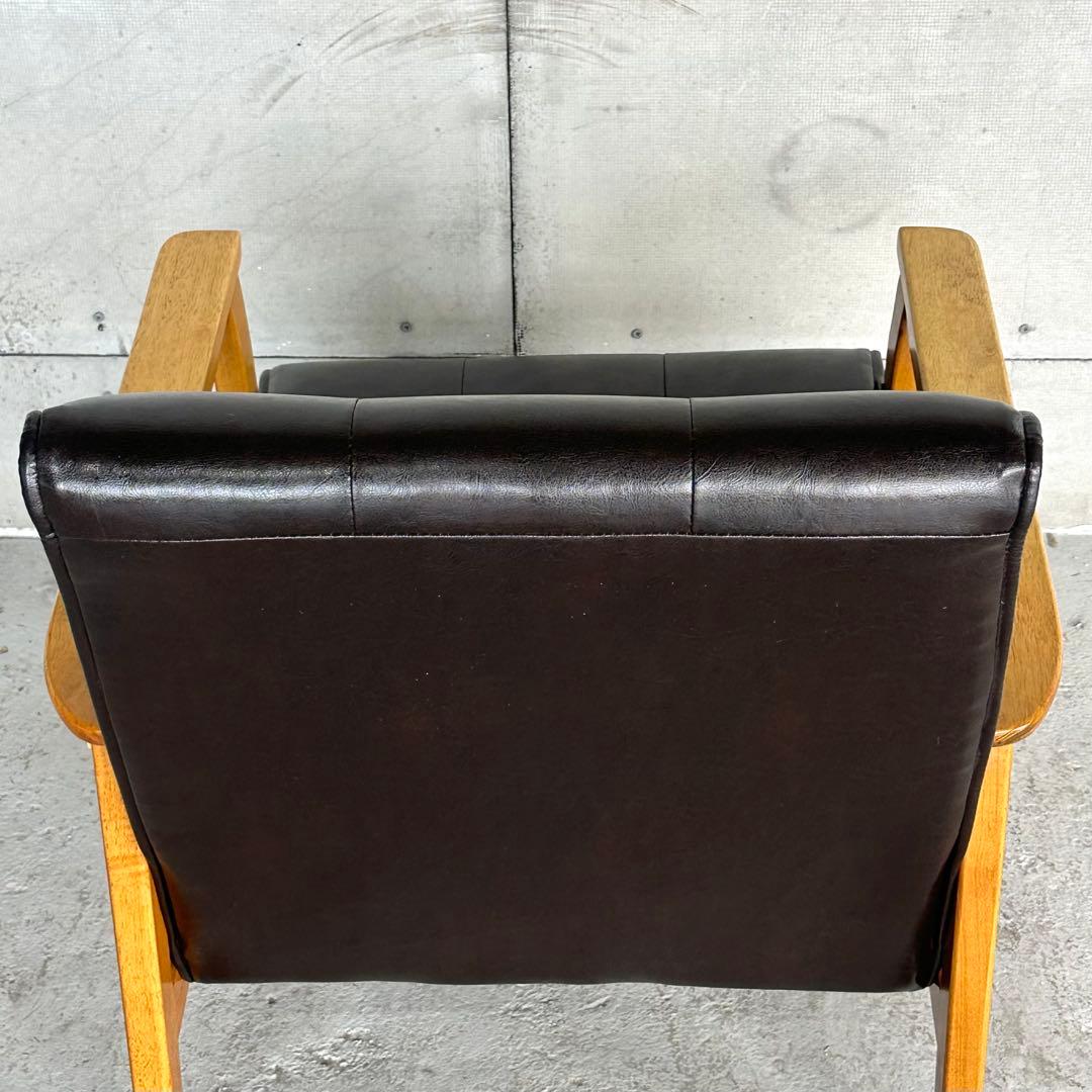 ✦昭和レトロ✦喫茶店風 木肘ソファ｜ブラックPUレザーチェア ヴィンテージ家具