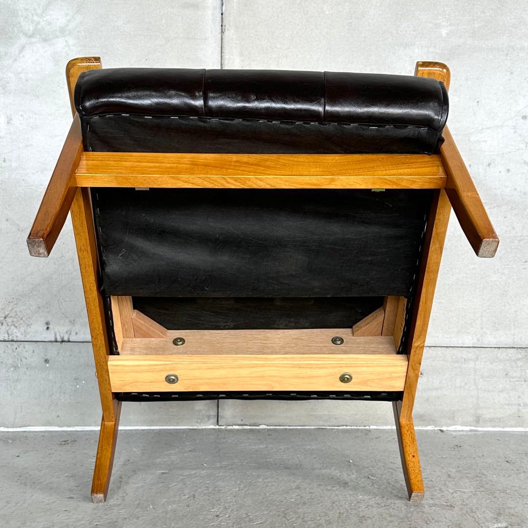 ✦昭和レトロ✦喫茶店風 木肘ソファ｜ブラックPUレザーチェア ヴィンテージ家具