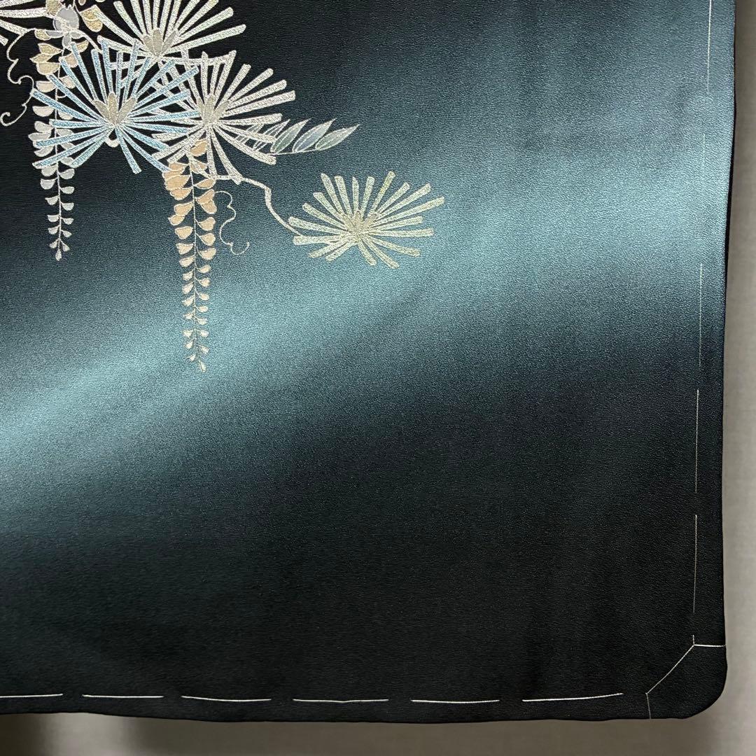 お値下げ済み D46 訪問着 藤の花 黒地 正絹 着物 袷 しつけ糸未使用極美品