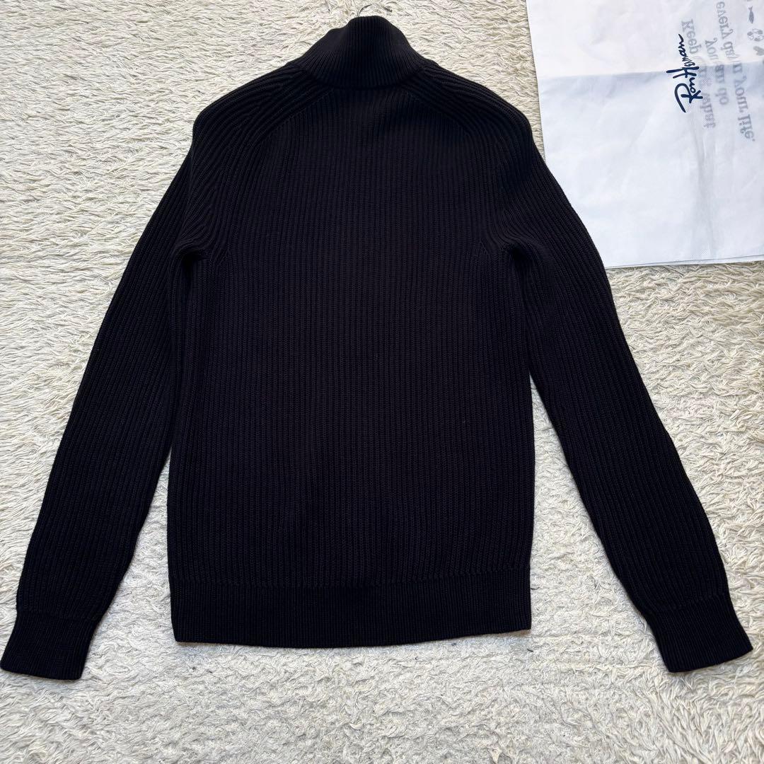希少サイズL アルマーニ ドライバーズニット 太め リブ 高級ジップ ロゴ 黒
