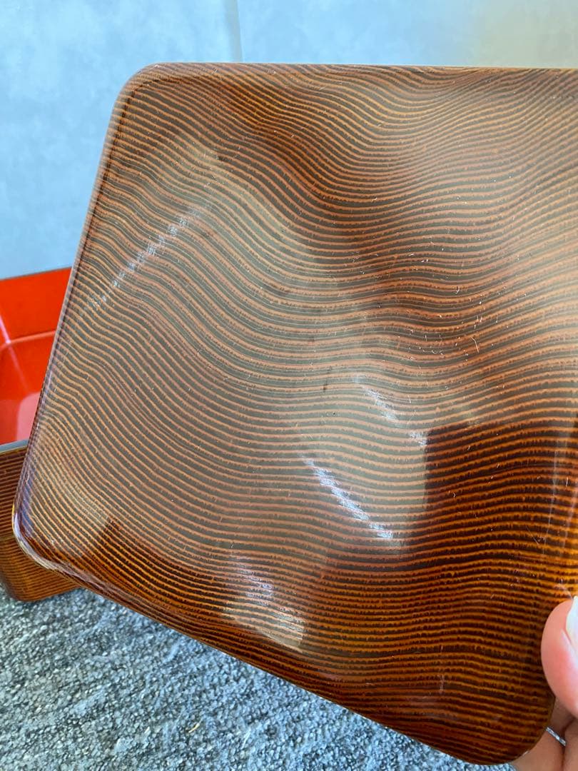 輪島塗　重箱　二段重　木目　未使用