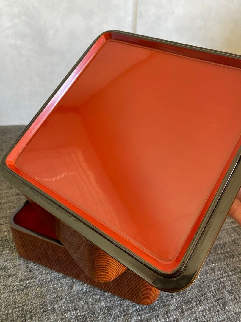 輪島塗　重箱　二段重　木目　未使用