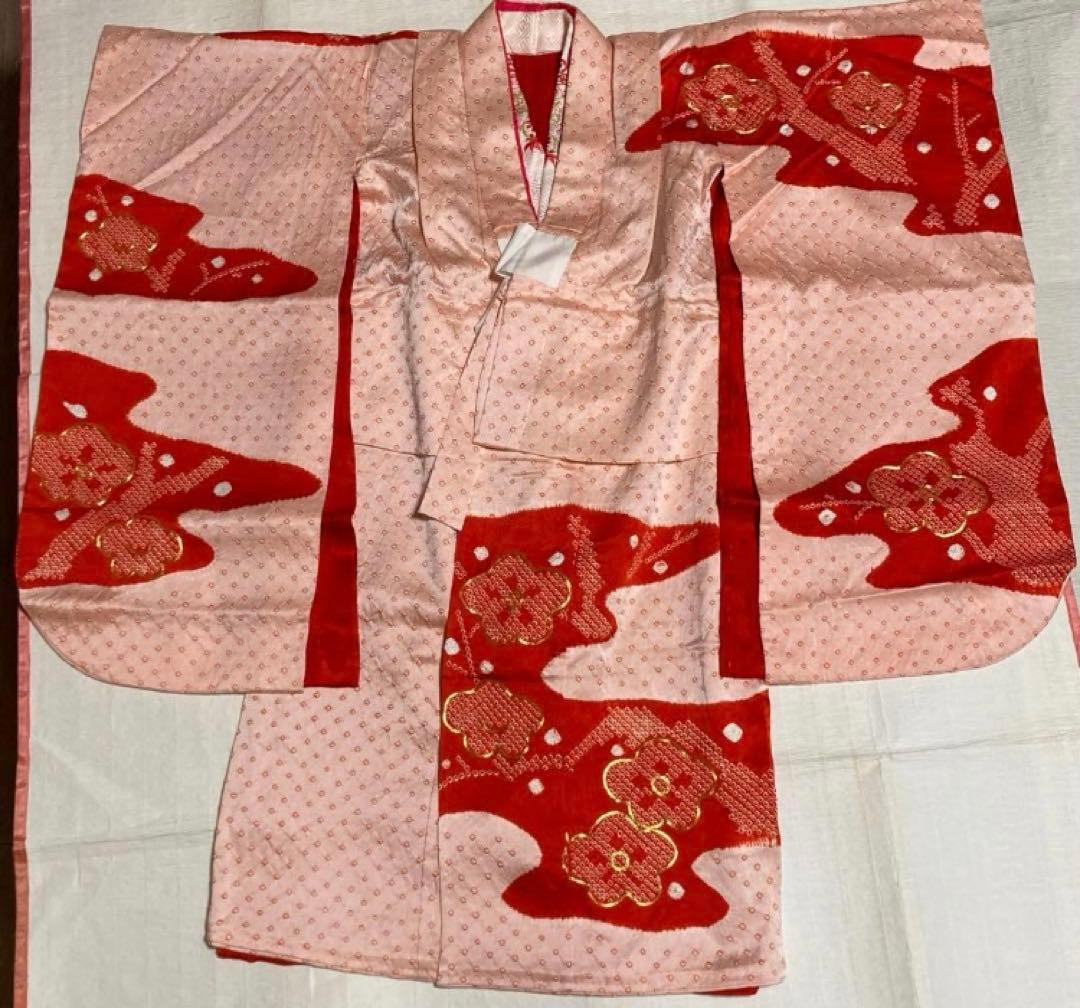 超豪華　七五三着物フルセット　着物被布長襦袢半襟付総絞り染め分け金糸3歳着物