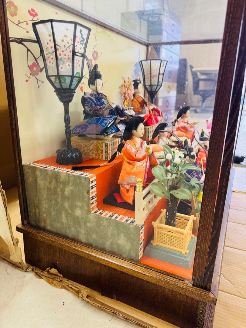 七人飾り雛人形　ひな祭り ガラスケース オルゴール　69cm