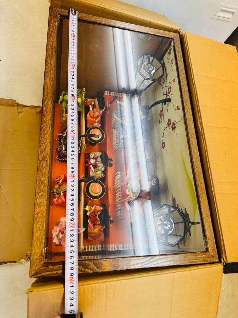 七人飾り雛人形　ひな祭り ガラスケース オルゴール　69cm