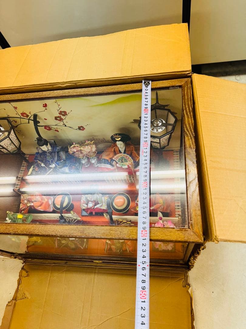 七人飾り雛人形　ひな祭り ガラスケース オルゴール　69cm