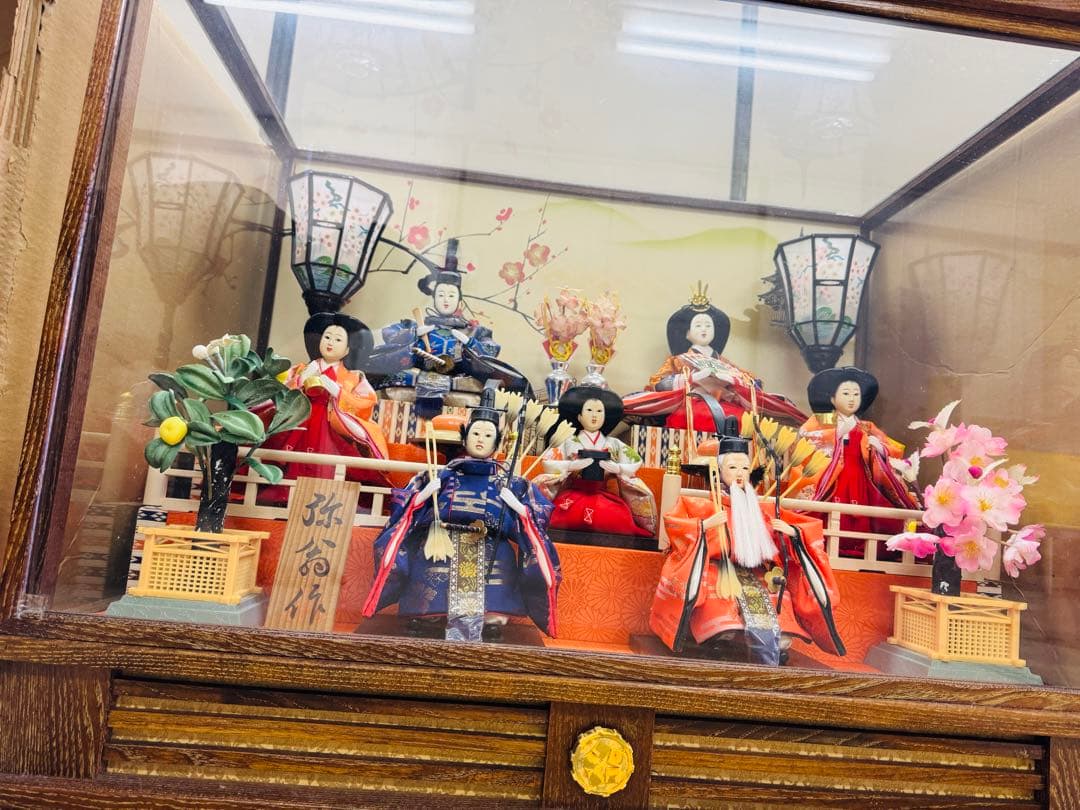 七人飾り雛人形　ひな祭り ガラスケース オルゴール　69cm