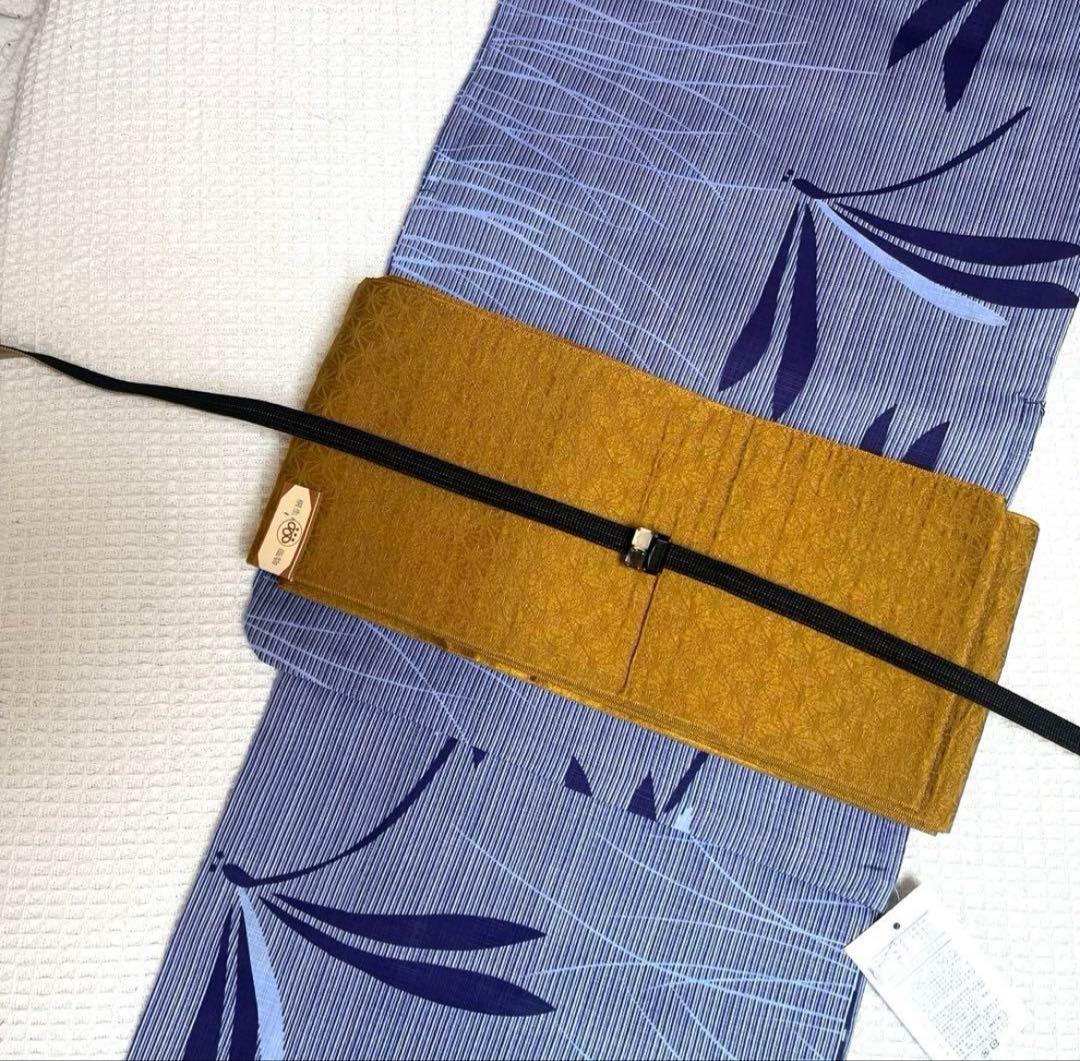 綿麻 浴衣 蜻蛉 芝 縞 青色 ブルー フリーサイズ 未使用