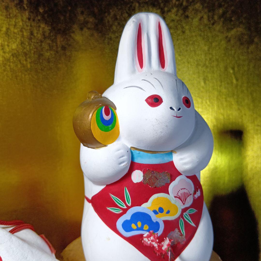 ウサギの置物 陶器製 インテリア