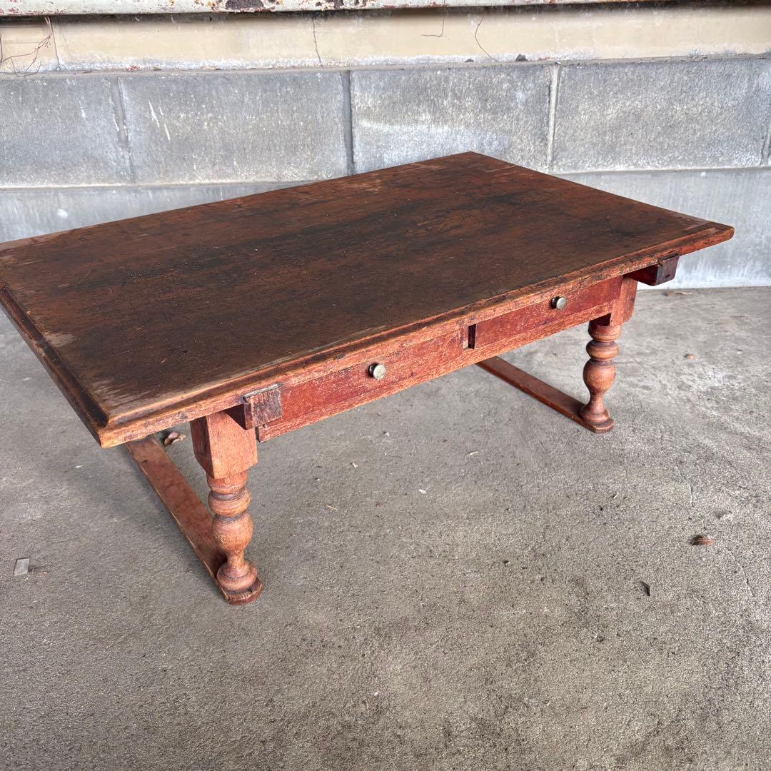 C4 昭和レトロ 古家具 無垢材 文机 木製座卓 引き出し付き ちゃぶ台 お経台