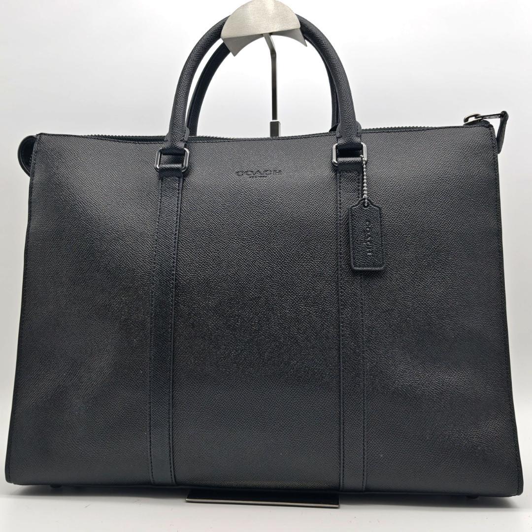 現行/極美品 コーチ ビジネスバッグ 2way 自立 A4可 ブラック レザー