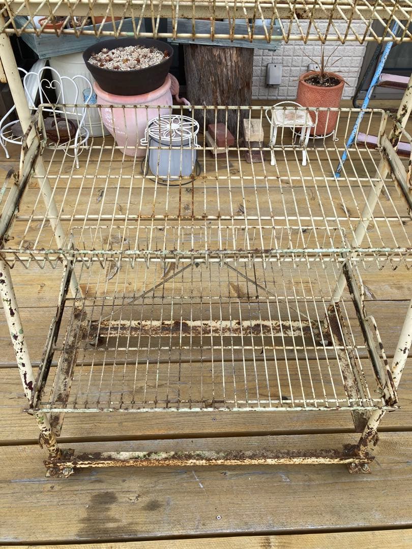 昭和レトロ　ワイヤーラック3段仕様　シャビー　ジャンクガーデン⑦