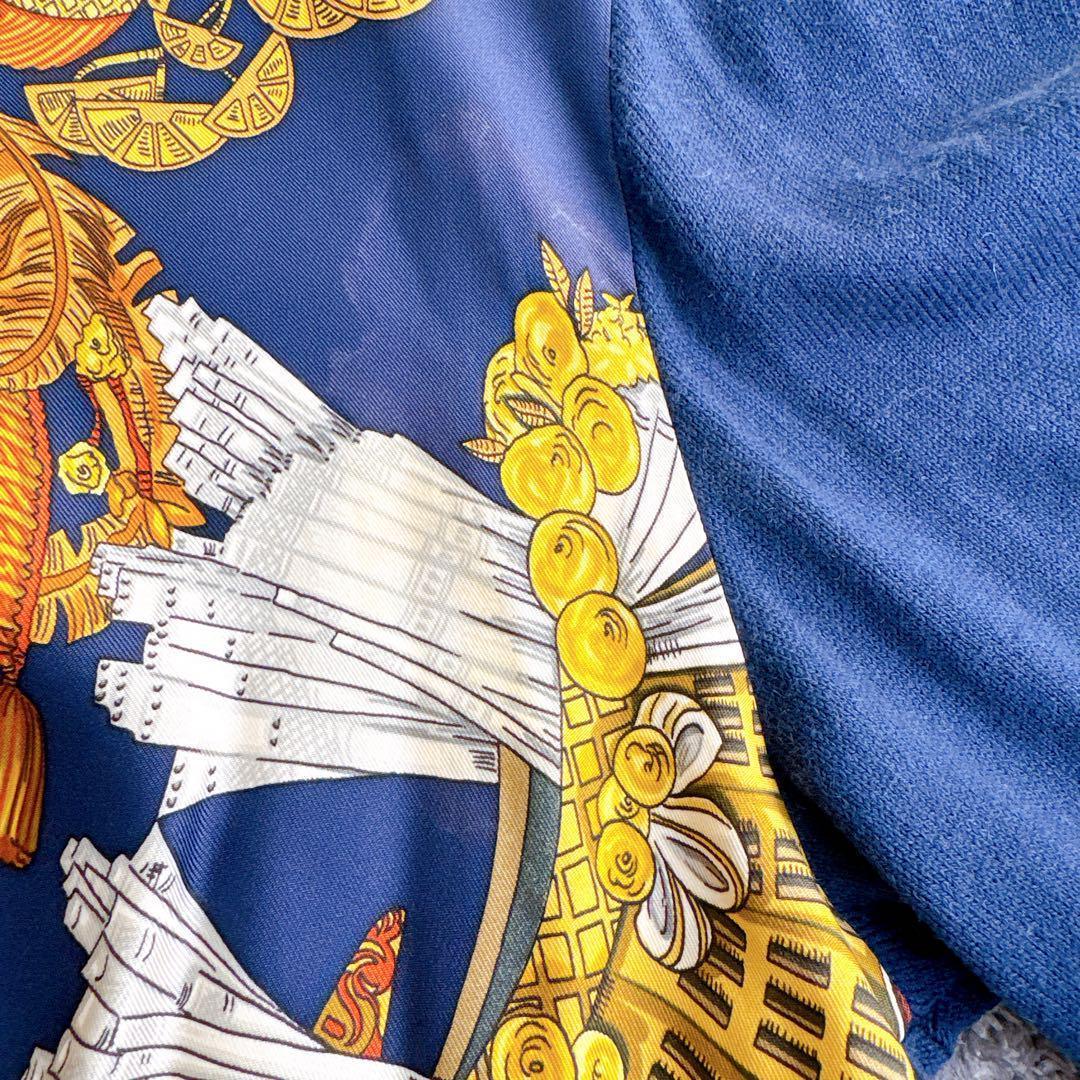 オールド エルメス ニット　切替　異素材　シャツ　ブラウス　シルク　カシミヤ　M