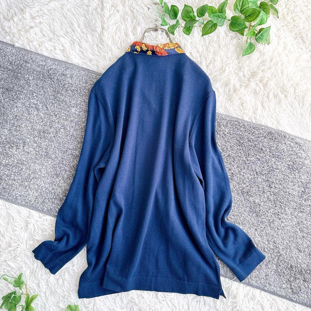 オールド エルメス ニット　切替　異素材　シャツ　ブラウス　シルク　カシミヤ　M