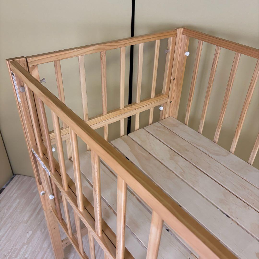 除菌清掃済☆美品☆　大和屋　トール　Wオープン　ベビーベッド　ナチュラル　すのこ