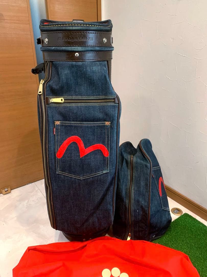 超希少　良品　エビス　エヴィス　EVISU デニム　本革レザー　かキャディバッグ