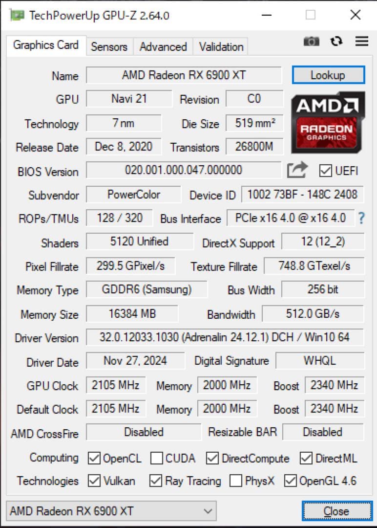 中古　power color RX6900XT RedDevil