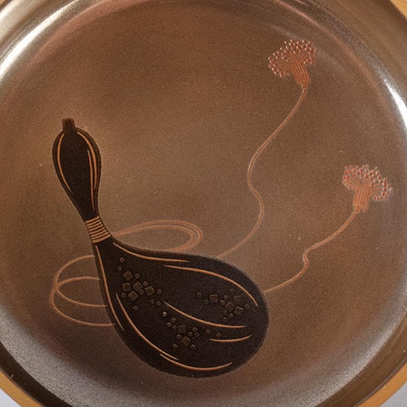 さすがのまみ　坂本照雄作　六瓢蒔絵　内銀留　棗　共布共箱　F　R7951