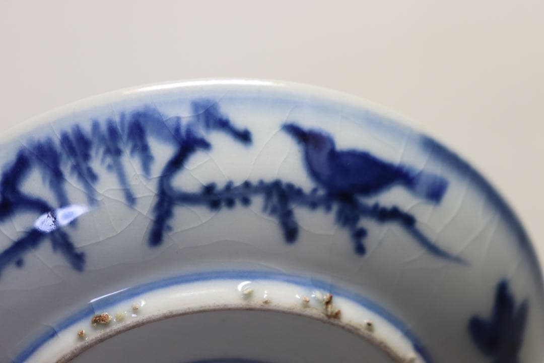 中国　明時代　染付鳳紋小皿2点　古染　芙蓉手　木箱付　送料込み0516