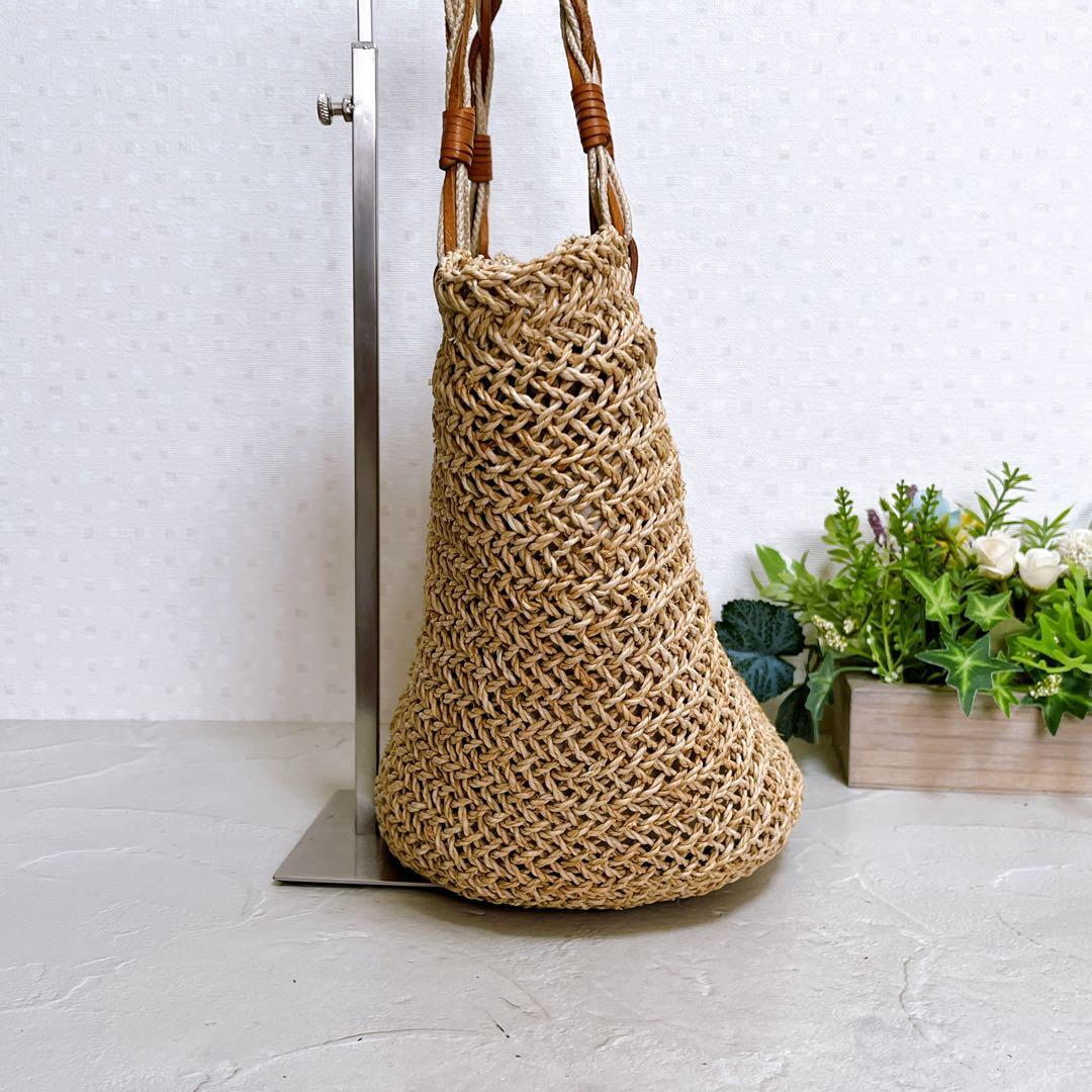 【genten ゲンテン】かごバッグ ラッコルタ　ラフィア編み レザー 極美品