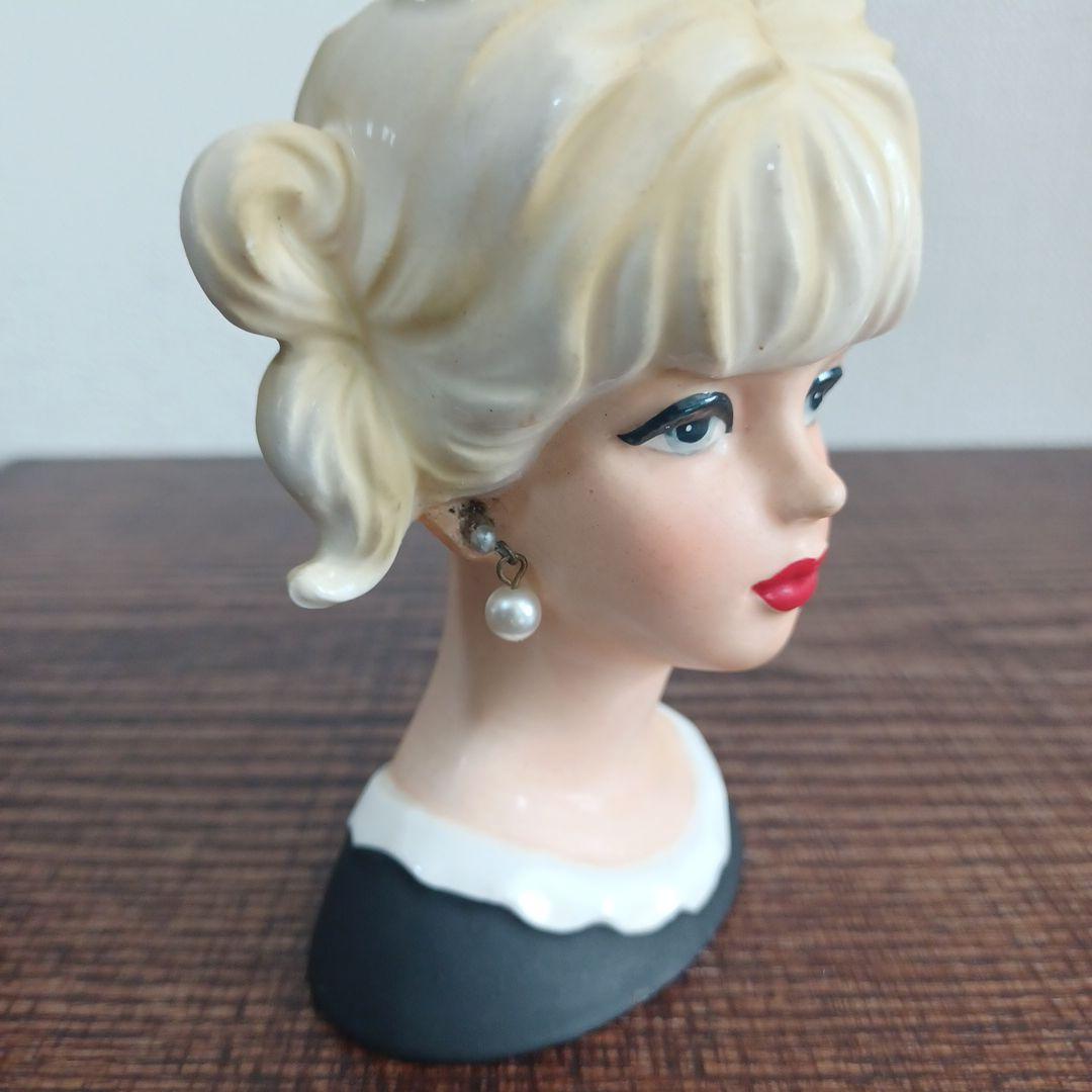 ビンテージ レディヘッドベース 陶器製置物花瓶　3点セット（全高約110㎜）