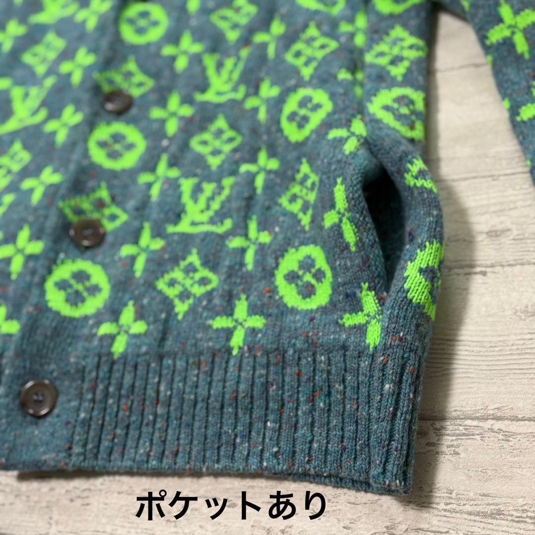 Louis Vuitton ロゴ柄カーディガン モノグラム　ネオングリーン　XL
