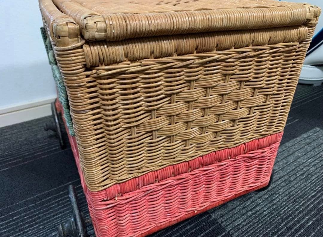 希少　80s ラタン製　バス型　収納ボックス　昭和レトロ　収納ケース　レトロ雑貨