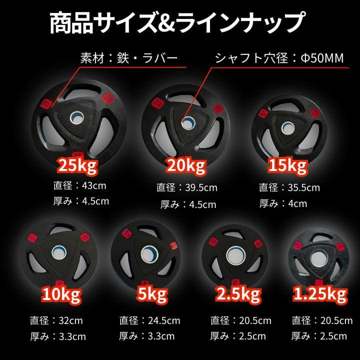 ★新品・送料無料★バーベルプレート計155kgセット 50mm ラバープレート