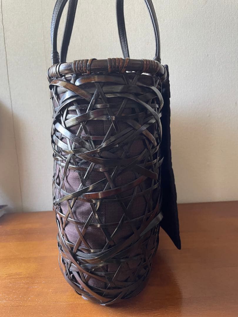 c*o様 竹　ダークブラウン編み込みデザインかごバッグ