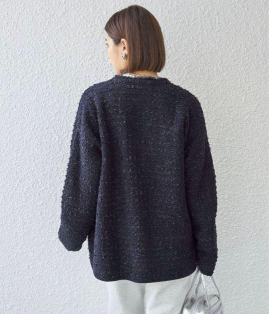 SHIPS〈手洗い可能〉ニット ツイード クルーネック カーディガン　ネイビー