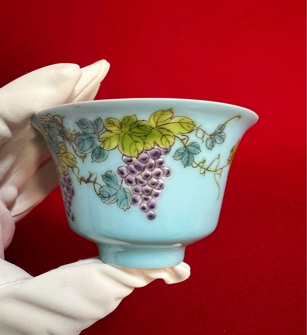 中国美術 古玩 葡萄紋樣 蓋碗 茶碗 慎德堂製　茶道具