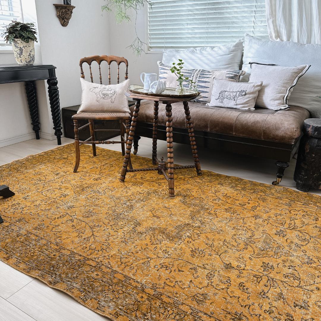 トルコ ヴィンテージラグ A109超大判 レア マスタードイエロー オーバーダイ