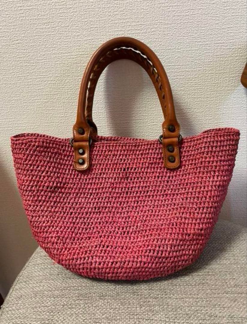 赤かごバッグ レザー ハンドル