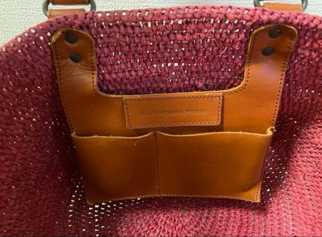 赤かごバッグ レザー ハンドル