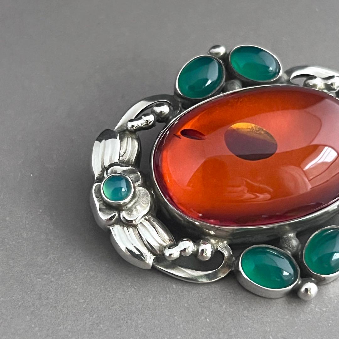 【名品】ジョージ ジェンセン ブローチ #78 アンバー／グリーンアゲート