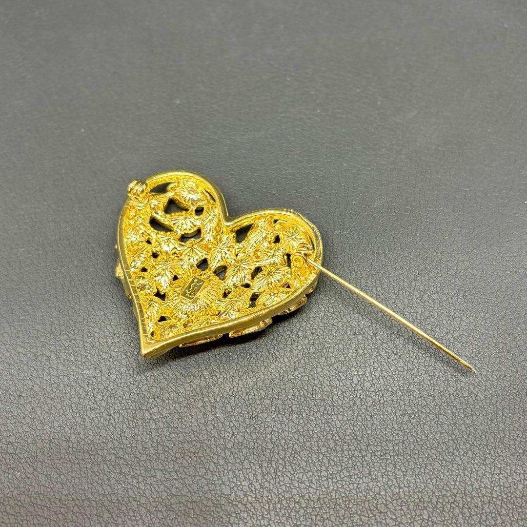 【希少】【美品】【イヴ・サンローラン】ハート カラーストーン ビジュー ブローチ