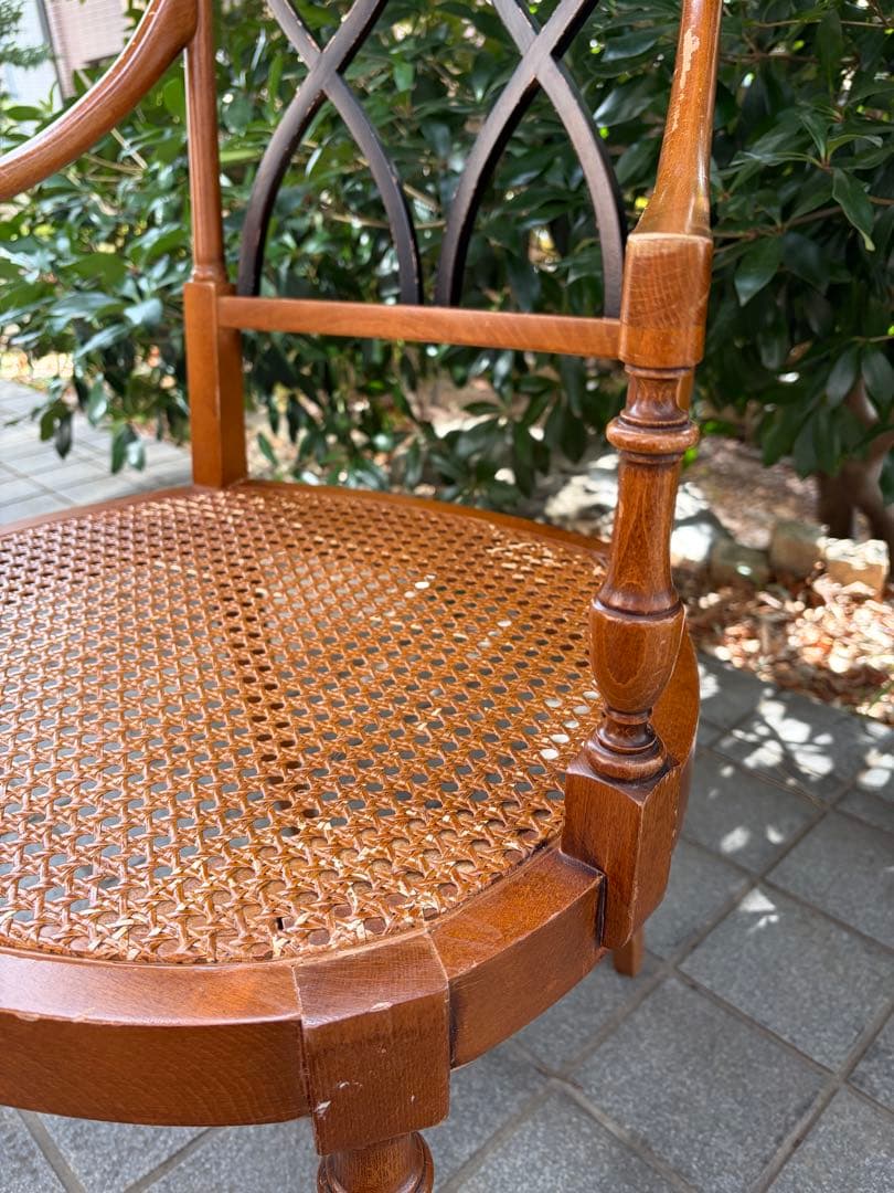 難あり アンティーク 木製ラタンチェア クロスデザイン 椅子 アールデコ