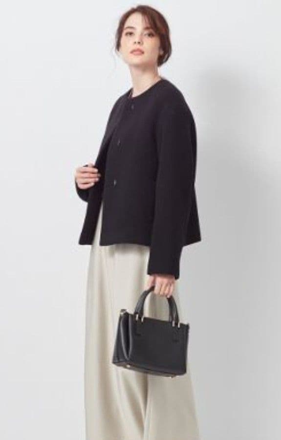 ★美品★23区 ダブルクロスベロアノーカラーショートコート黒 36 Sサイズ