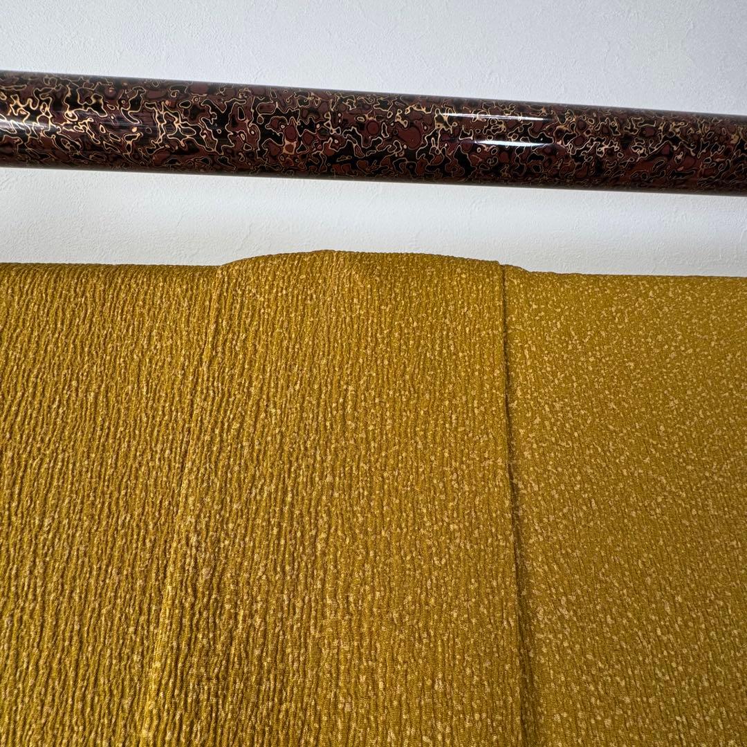 超美品　正絹　袷　広襟　訪問着　着物 168裄67 ふくれ織　からし　黄　トール