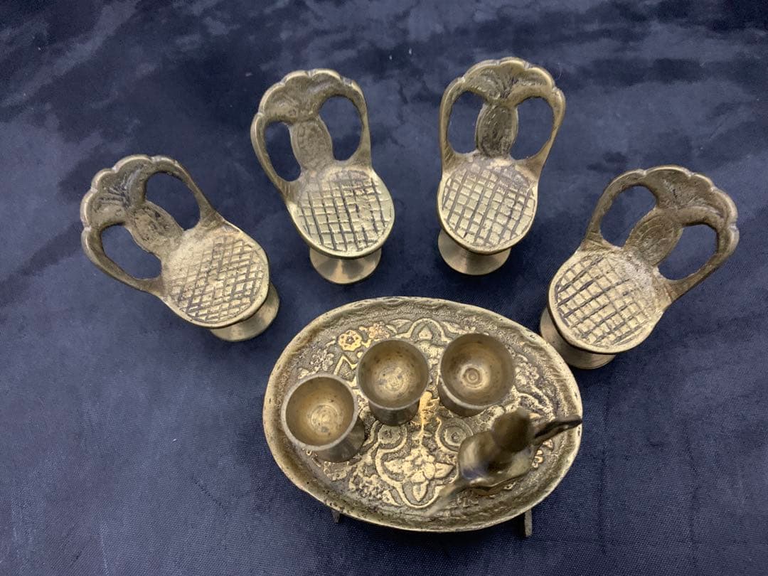 アンティーク　真鍮　ミニチュア　テーブル　チェア　ゴブレット　ポット　まとめ売