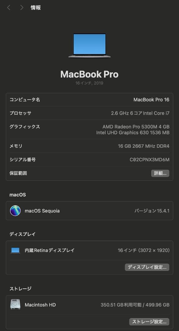 【おまけ付】MacBook Pro 16 2019 16GB 512GB