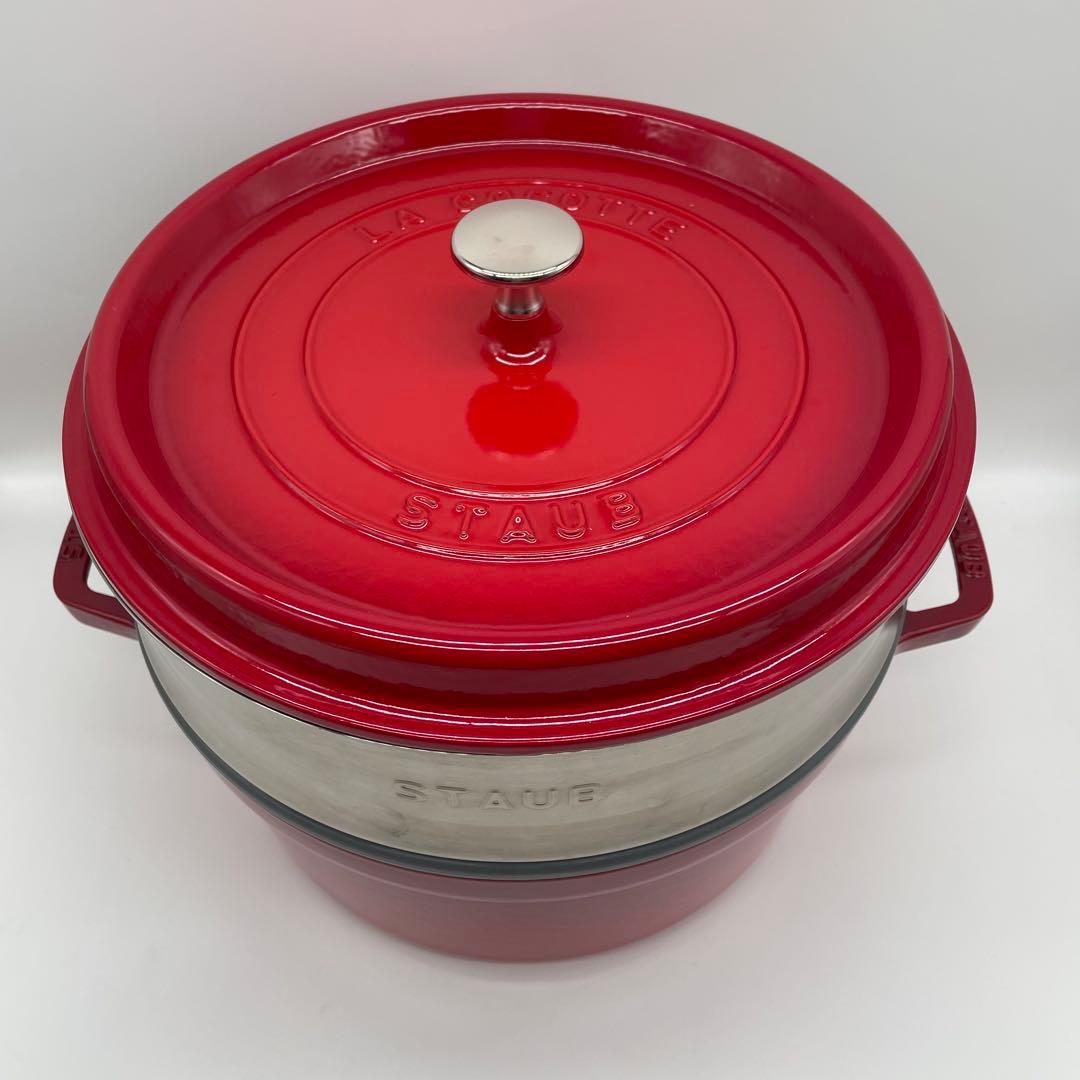 未使用級 staub ストウブ ピコ ココット ラウンドスチーマーセット 26㎝