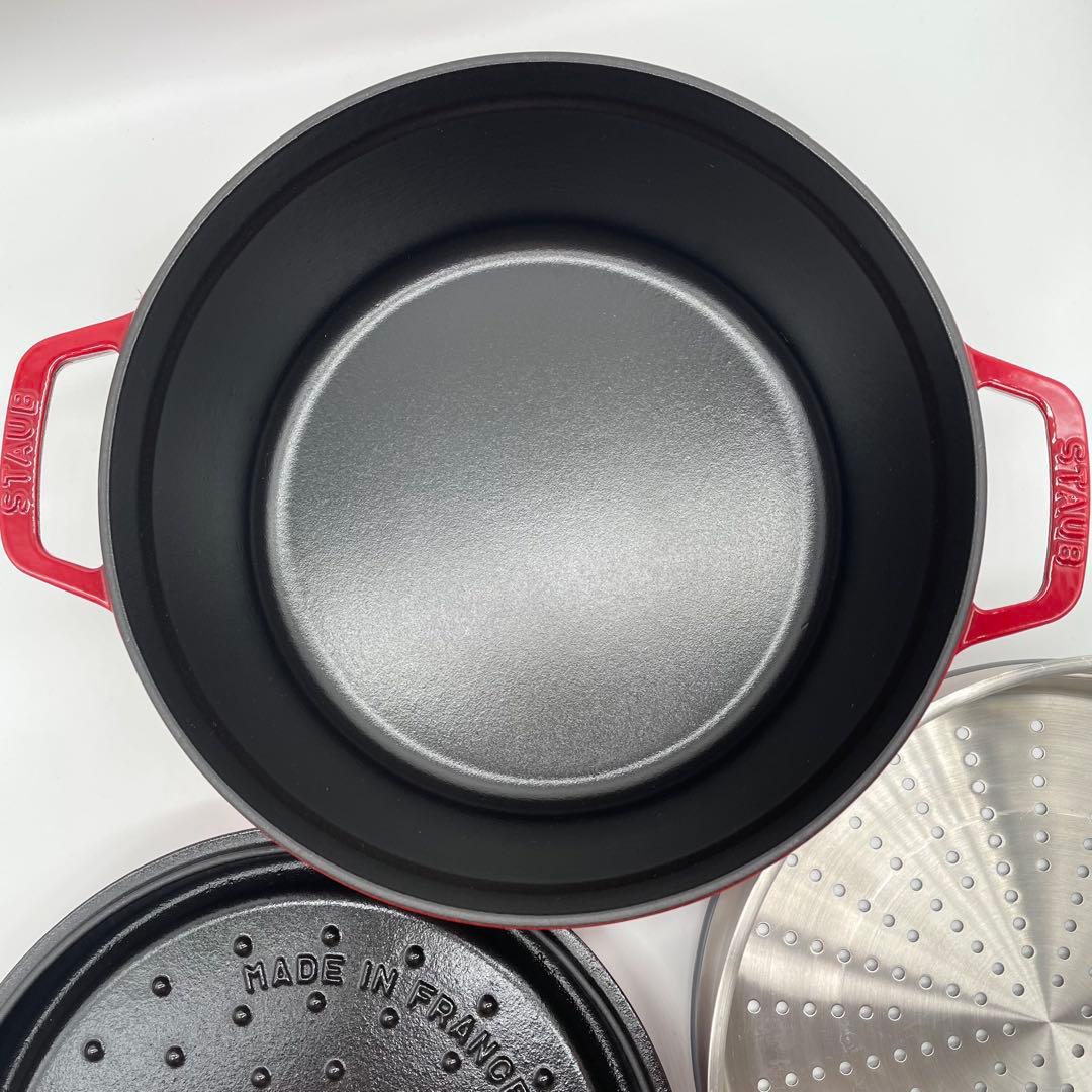 未使用級 staub ストウブ ピコ ココット ラウンドスチーマーセット 26㎝
