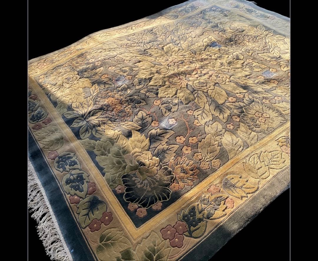 【シルク段通】 大判 カーペット ラグ アンティーク　レトロ