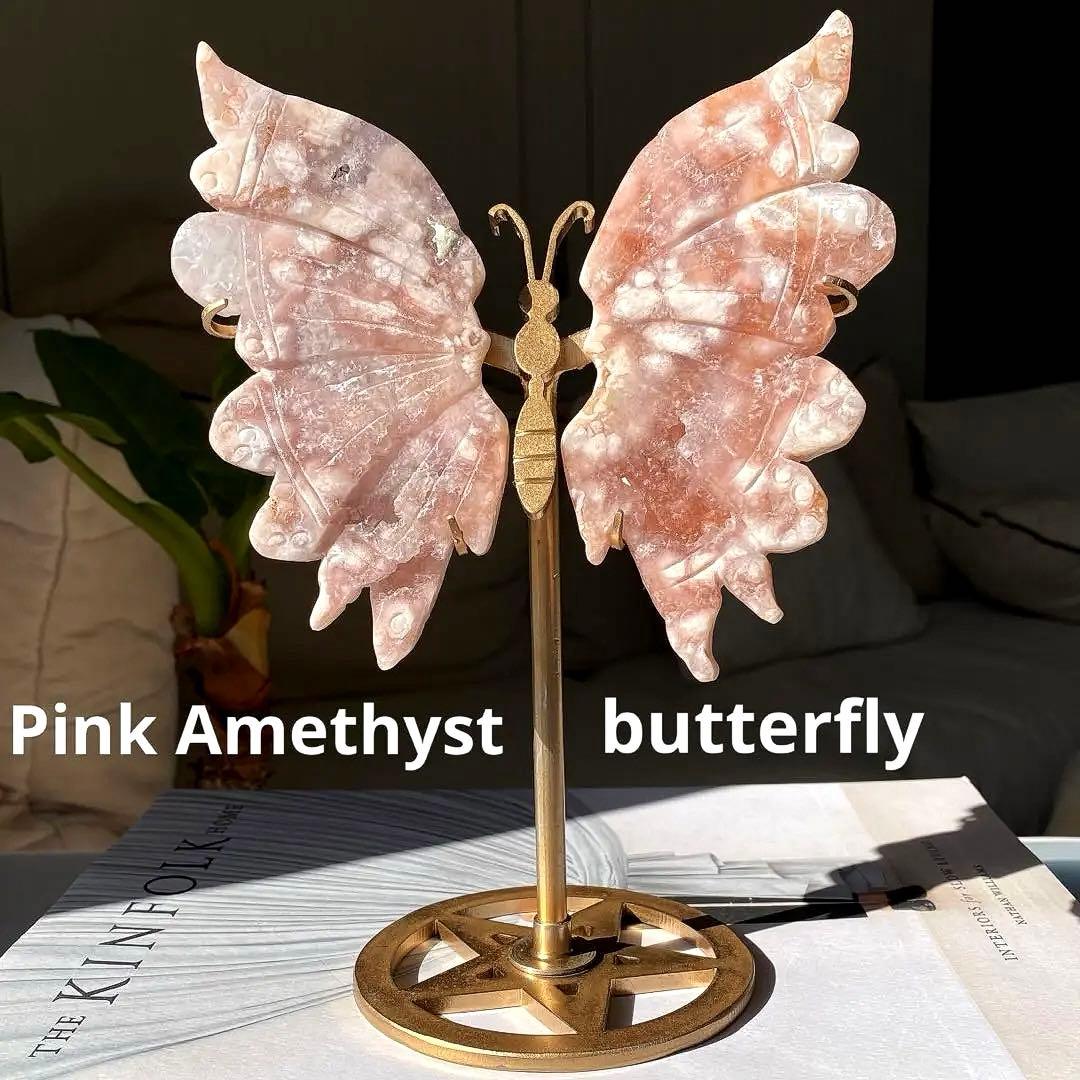 ★★★最終特価【 ピンクアメシスト フラワーアゲート バタフライ （台座付き）
