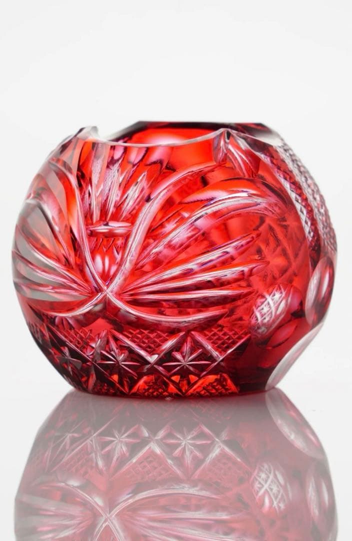 ※新品未使用品※島津薩摩切子　笑猫　金赤