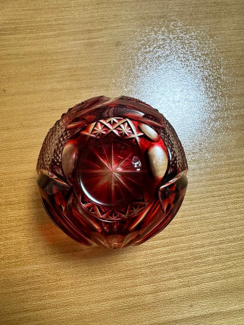 ※新品未使用品※島津薩摩切子　笑猫　金赤