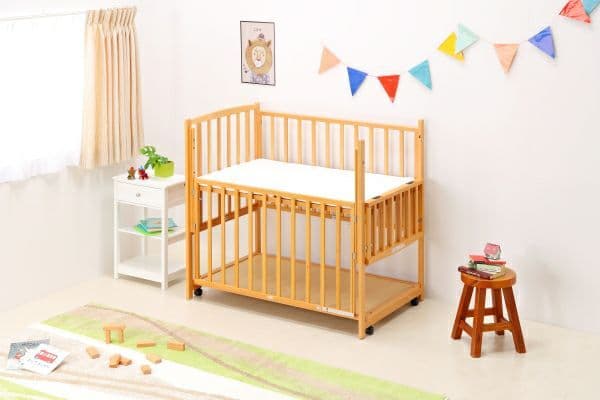 ヤマサキ国産ベビーベッドツーオープンハイタイプベッドナチュラル標準サイズ説明書付