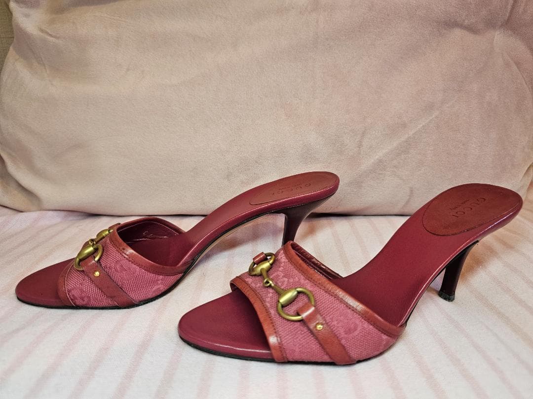 ヴィンテージ グッチ ラズベリー モノグラム キャンバス ホースビット