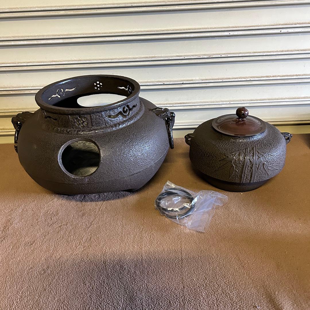 CL10★茶道具★ 茶釜 風炉釜 上鬼面大 昭和レトロ 工芸品